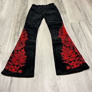Vintage JNCO flare leg pants in black velvet with red gothic velvet bottoms sz 3